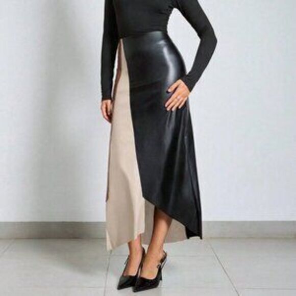 Dresses & Skirts - Multicolor Elegant Women's Colorblock Asymmetrical Hem Mini Skirt